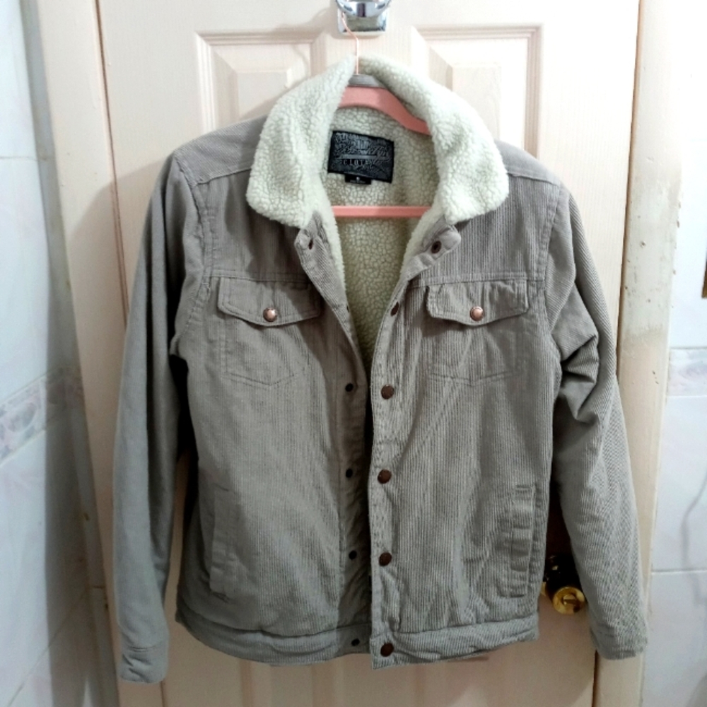Brooklyn Cloth Corduroy Sherpa Lined Jacket Tan Snap Button Coat Small